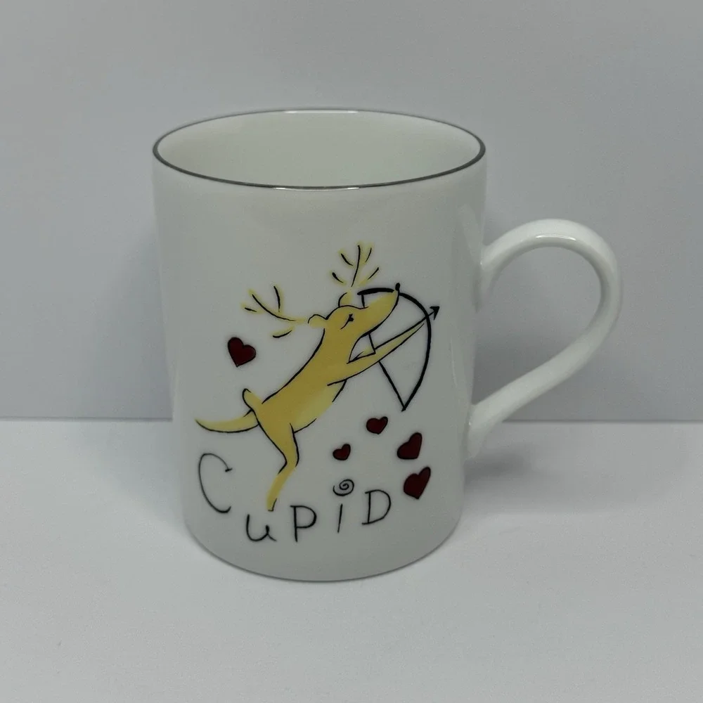 Pottery Barn Reindeer Mugs 12 Oz Silver Trim Lot‎ Of 3 Donner Comet Cupid